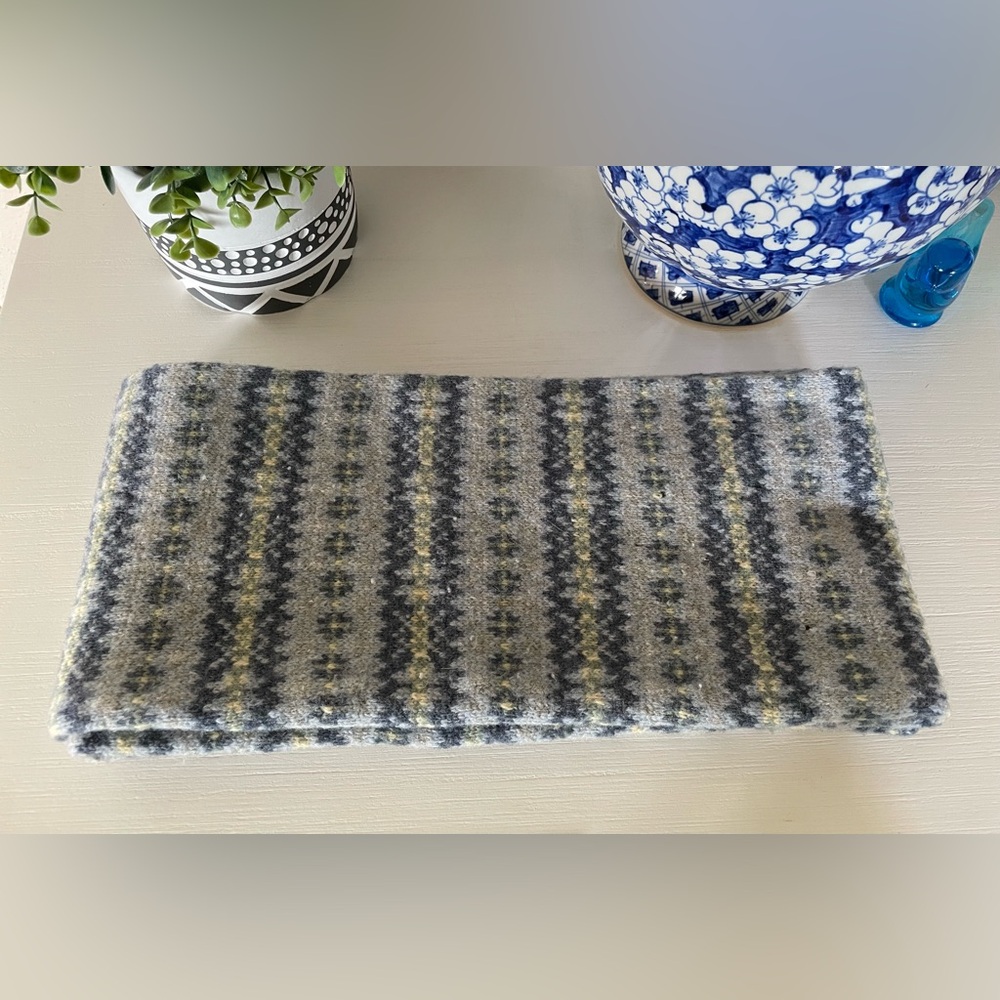 Eddie Bauer Vintage Scarf Wool Blend light Blue Nordic Fair Isle Winter